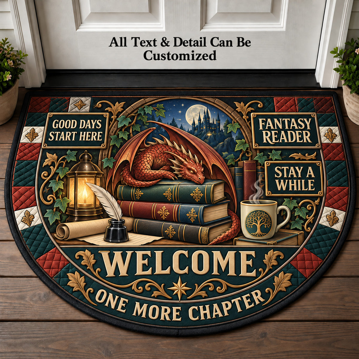 Fantasy Reader Personalized Half Round Mat | 5To9Vibe