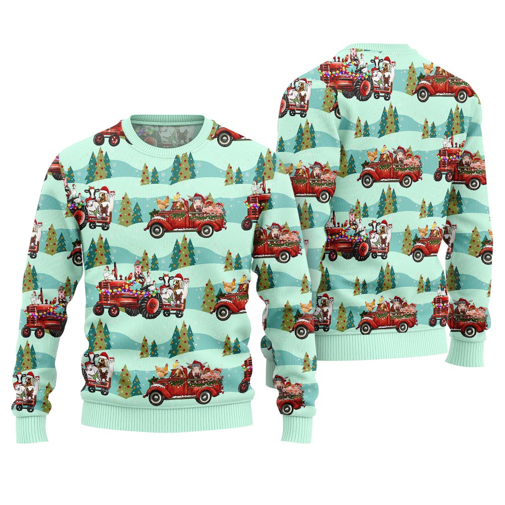 Farm Animals Truck Ugly Christmas Sweater