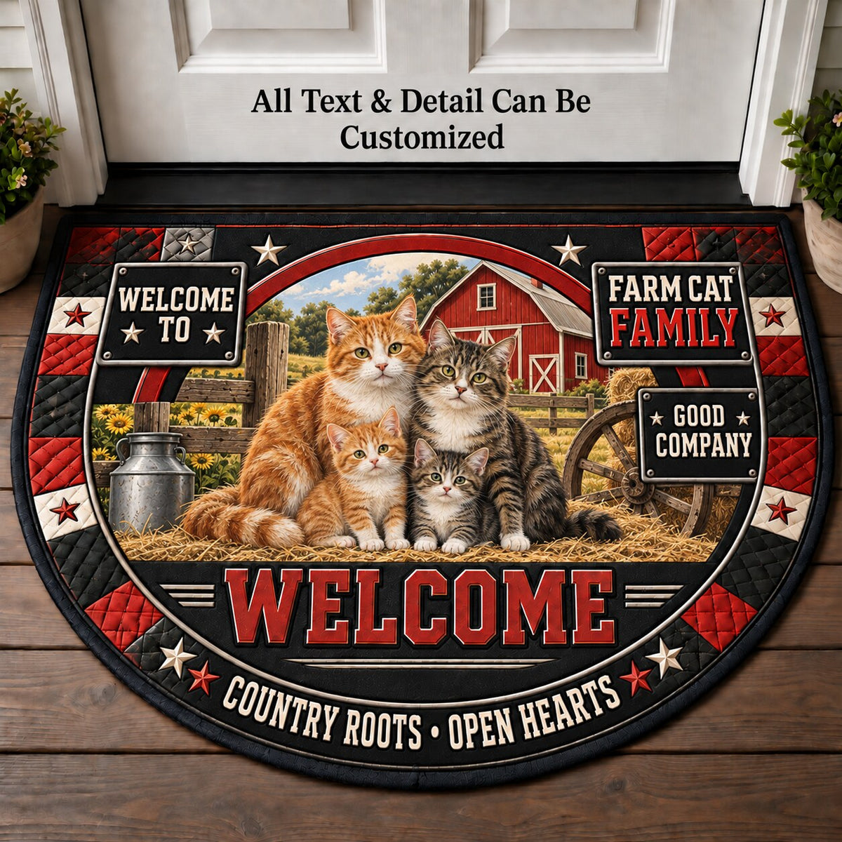 Farm Cat Family Personalized Half Round Mat | 5To9Vibe