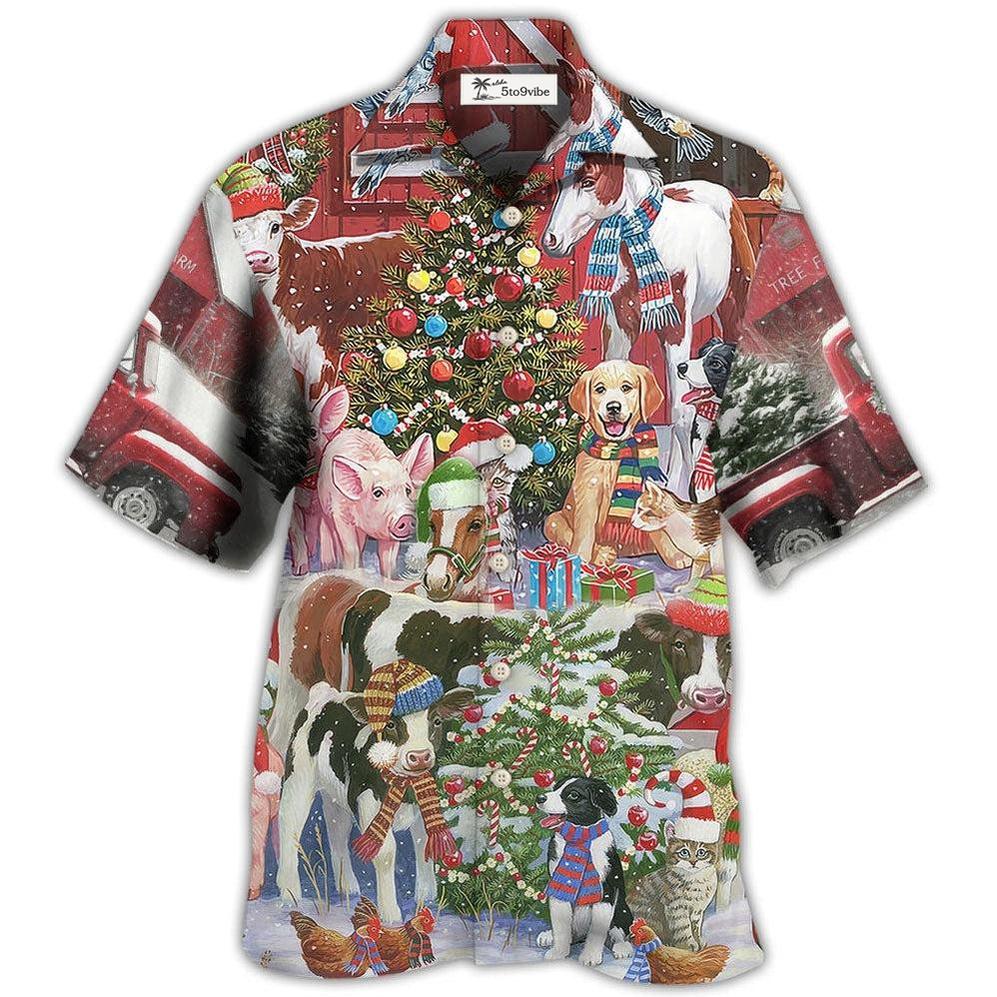 Hawaiian Shirt / Adults / S Farm Animals Happy With Xmas Night - Hawaiian Shirt 