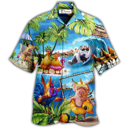 Hawaiian Shirt / Adults / S Farm Animals Stay Cool Duck Chicken Pig - Hawaiian Shirt 