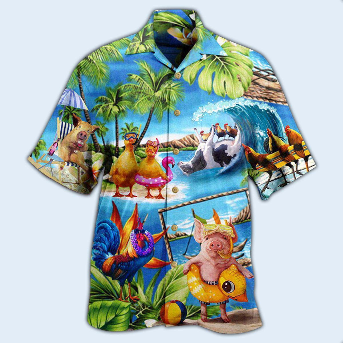 Farm Animals Stay Cool Duck Chicken Pig - Hawaiian Shirt 