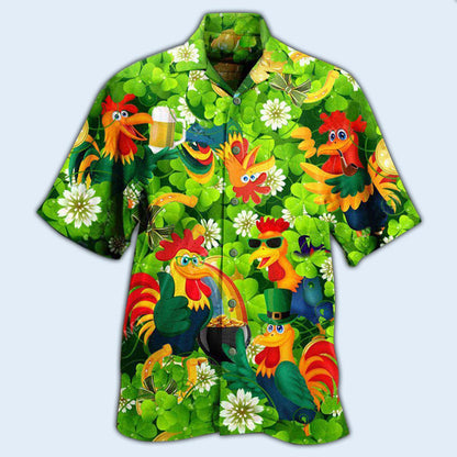 Chicken Roosters Bring Luck Shamrock - Hawaiian Shirt 
