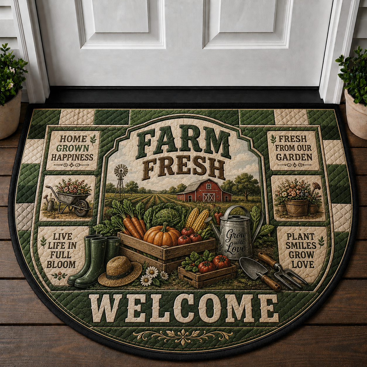 Farm Fresh Locally Grown Welcome Mat - Support Local Farmers Red Truck Doormat - 5to9vibe
