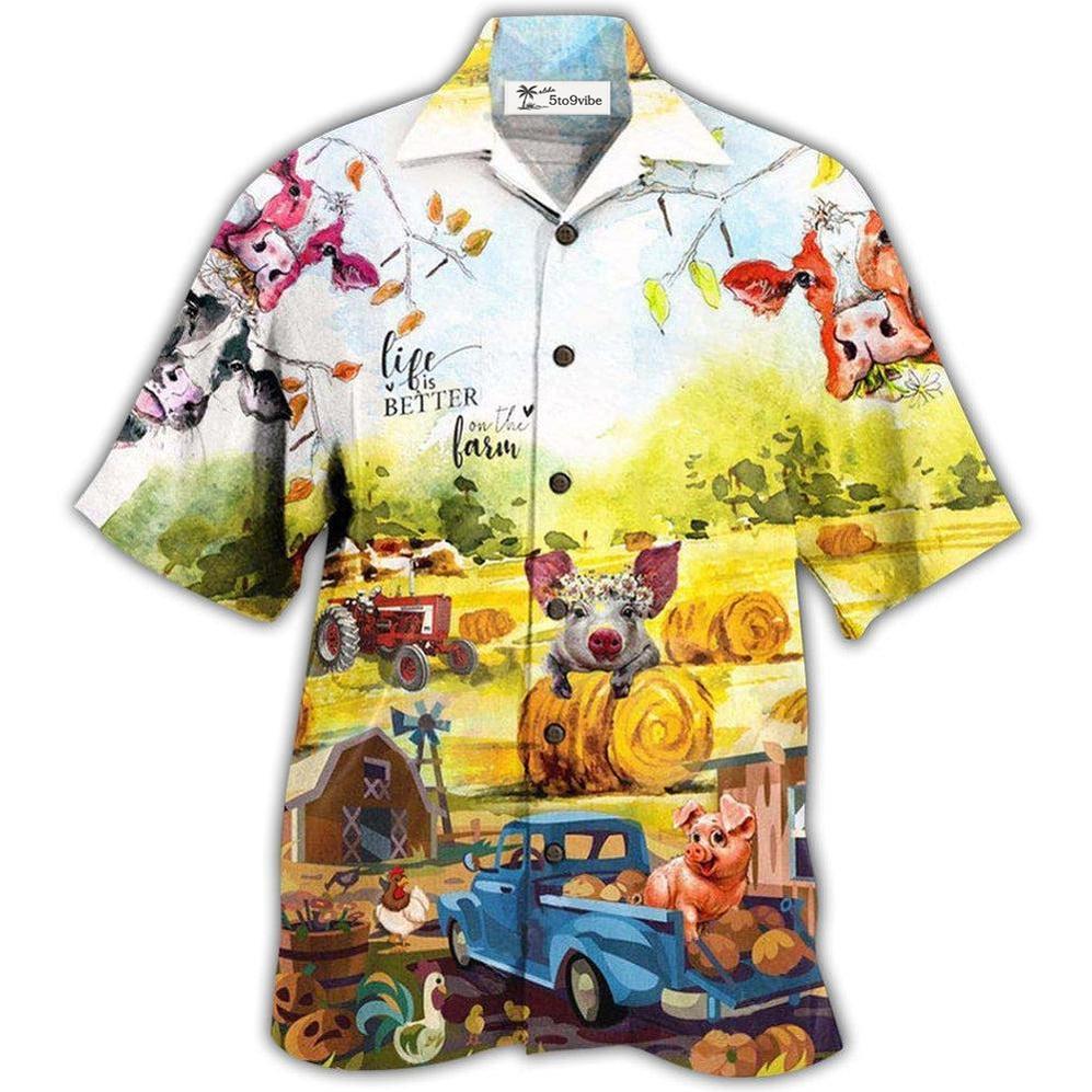 Hawaiian Shirt / Adults / S Farm Happy With Cow And Pig - Hawaiian Shirt 