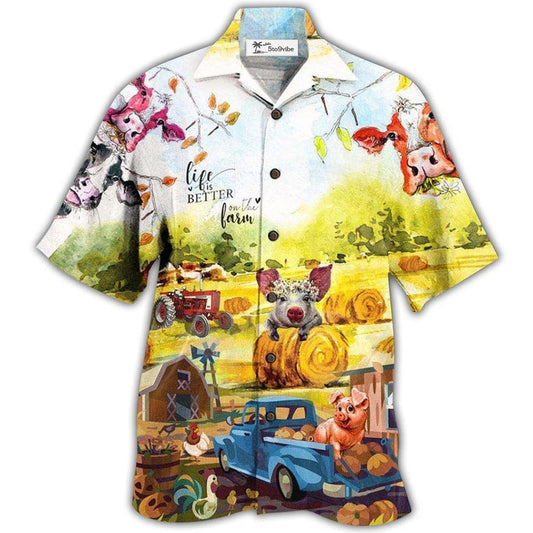 Hawaiian Shirt / Adults / S Farm Happy With Cow And Pig - Hawaiian Shirt 