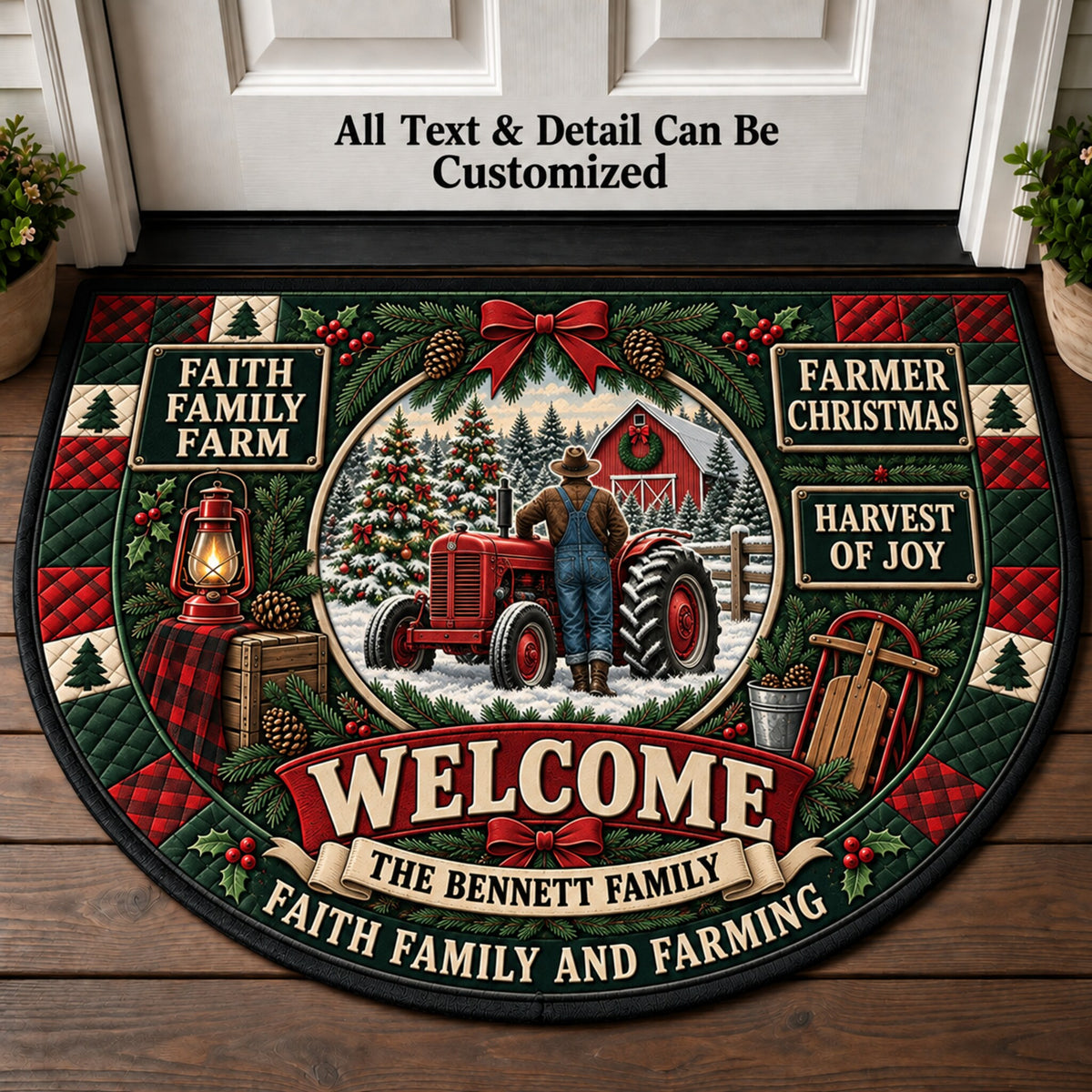 Farmer Christmas Personalized Half Round Mat | 5To9Vibe