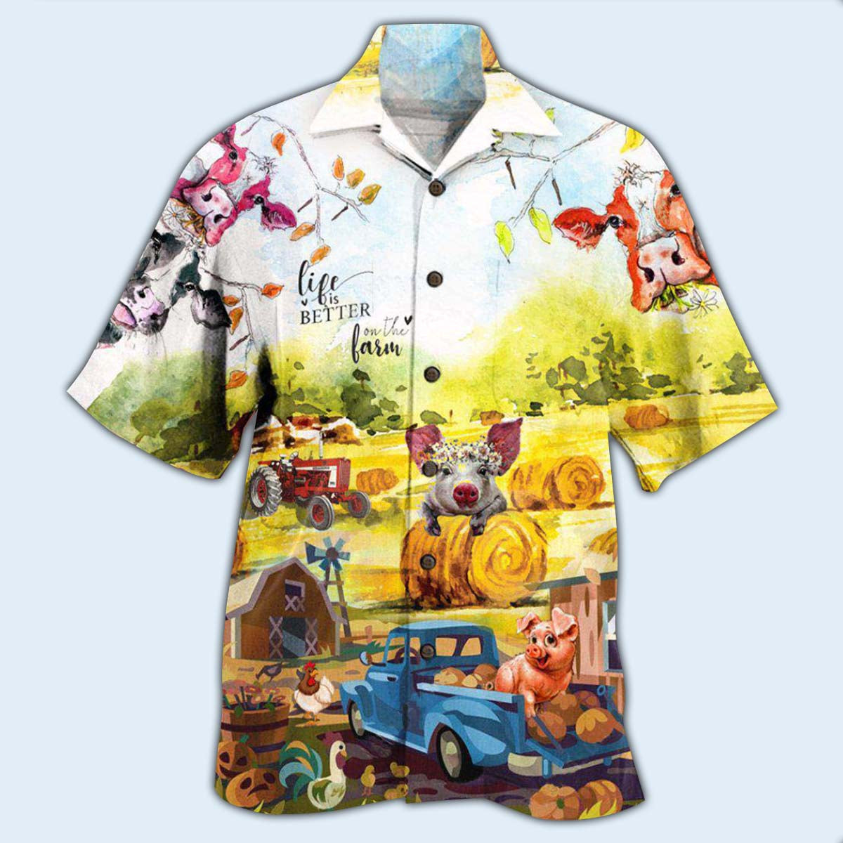 Farm Happy With Cow And Pig - Hawaiian Shirt 