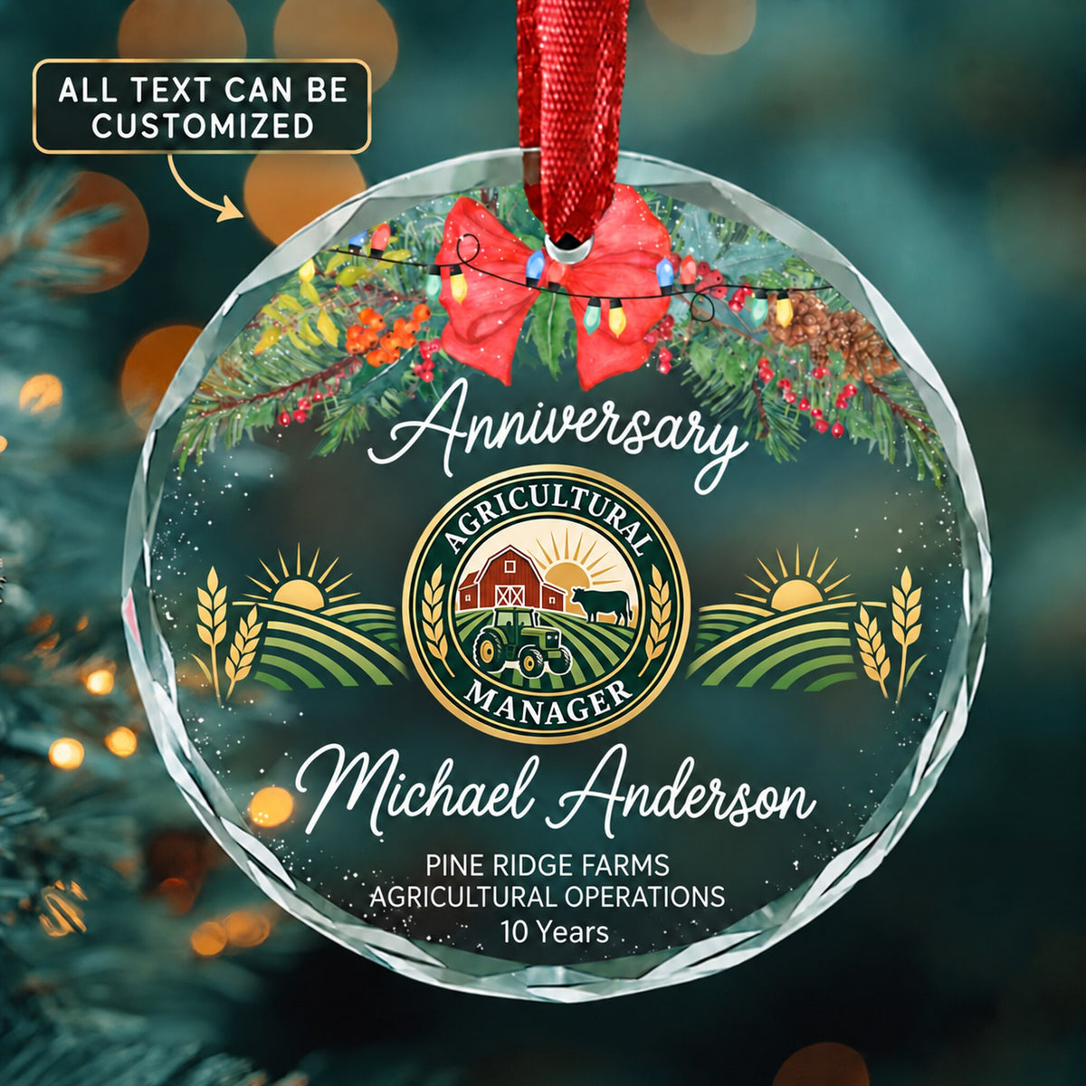 Farmers Ranchers and Other Agricultural Managers Personalized Glass Ornament | 5To9Vibe