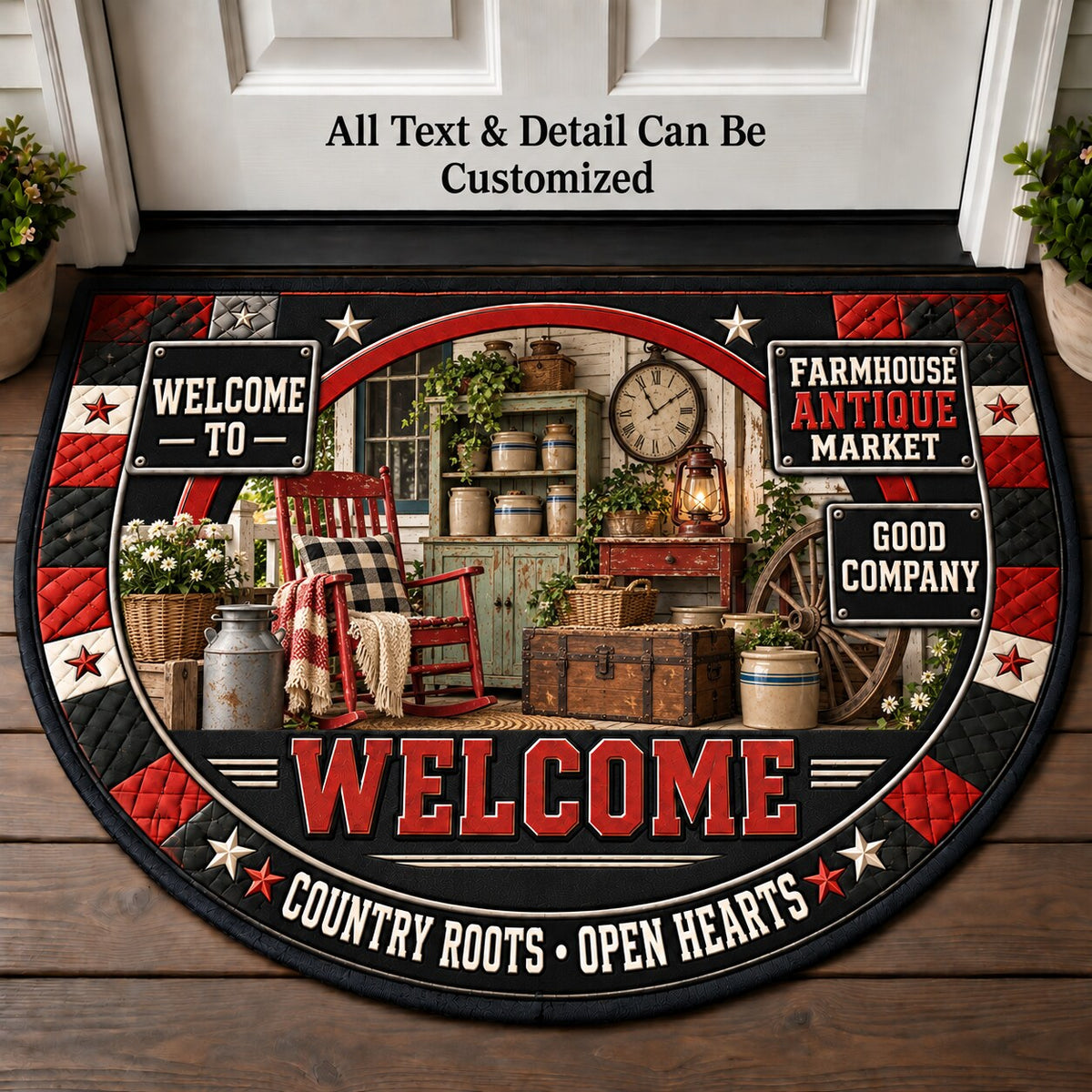 Farmhouse Antique Market Personalized Half Round Mat | 5To9Vibe