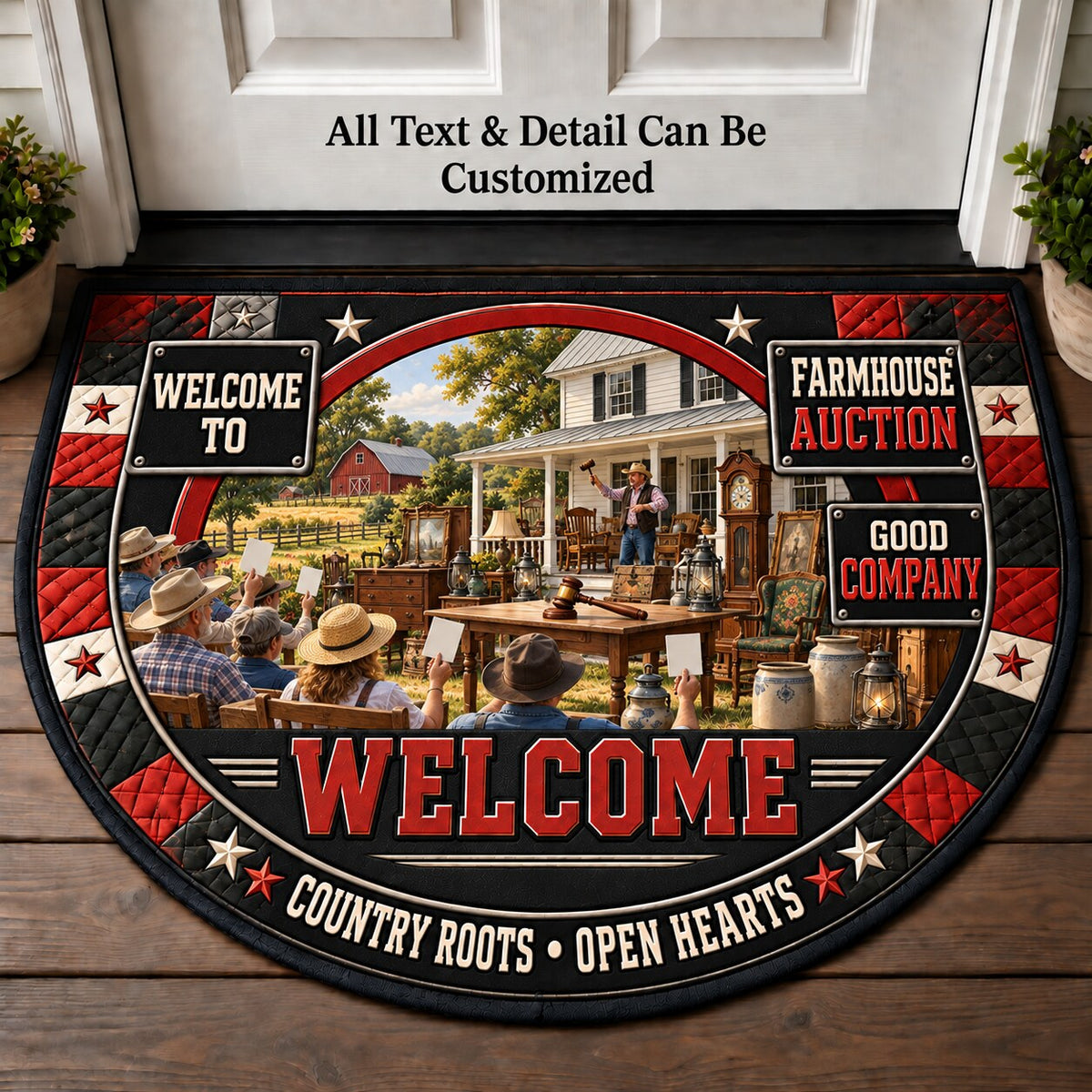 Farmhouse Auction Personalized Half Round Mat | 5To9Vibe