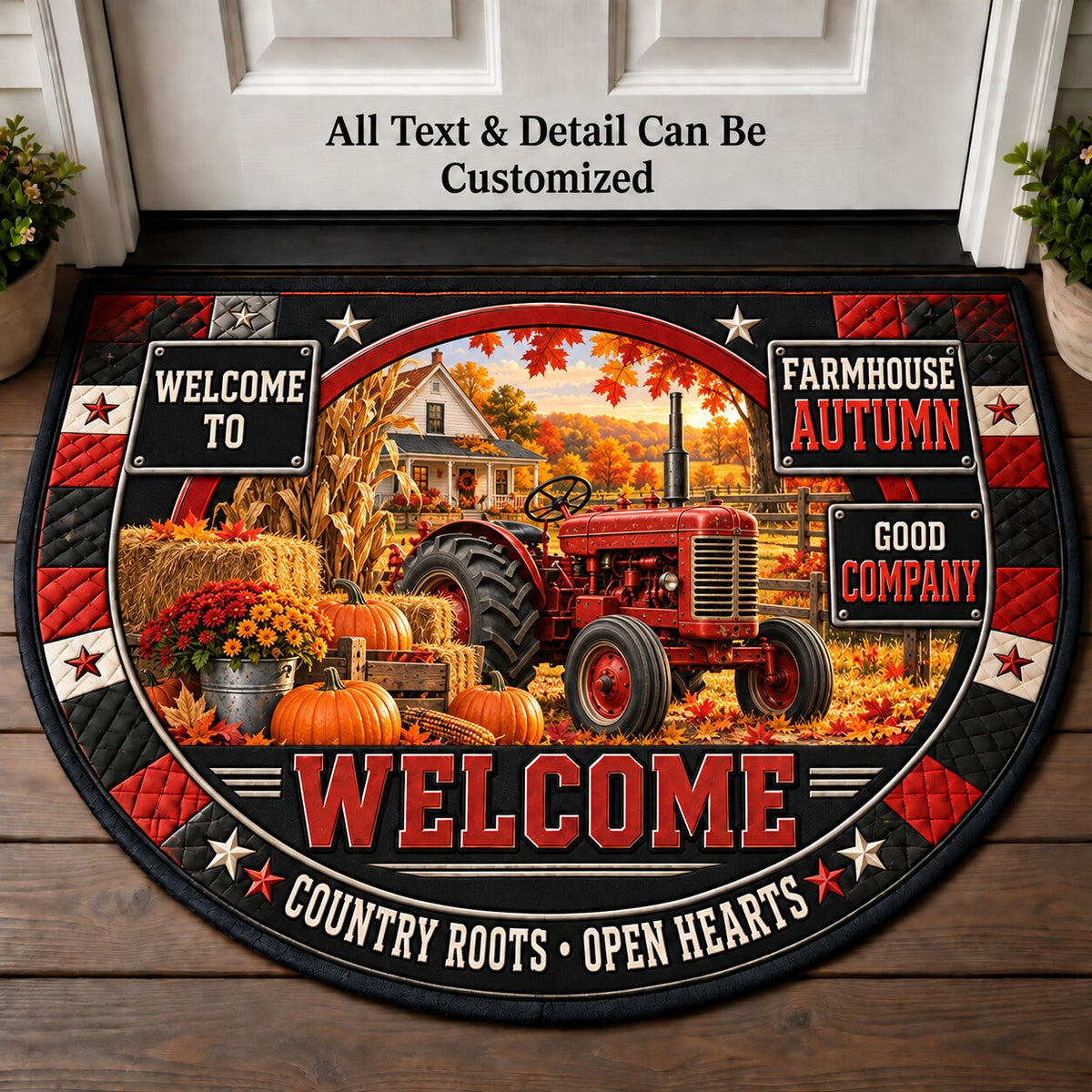 Farmhouse Autumn Personalized Half Round Mat | 5To9Vibe