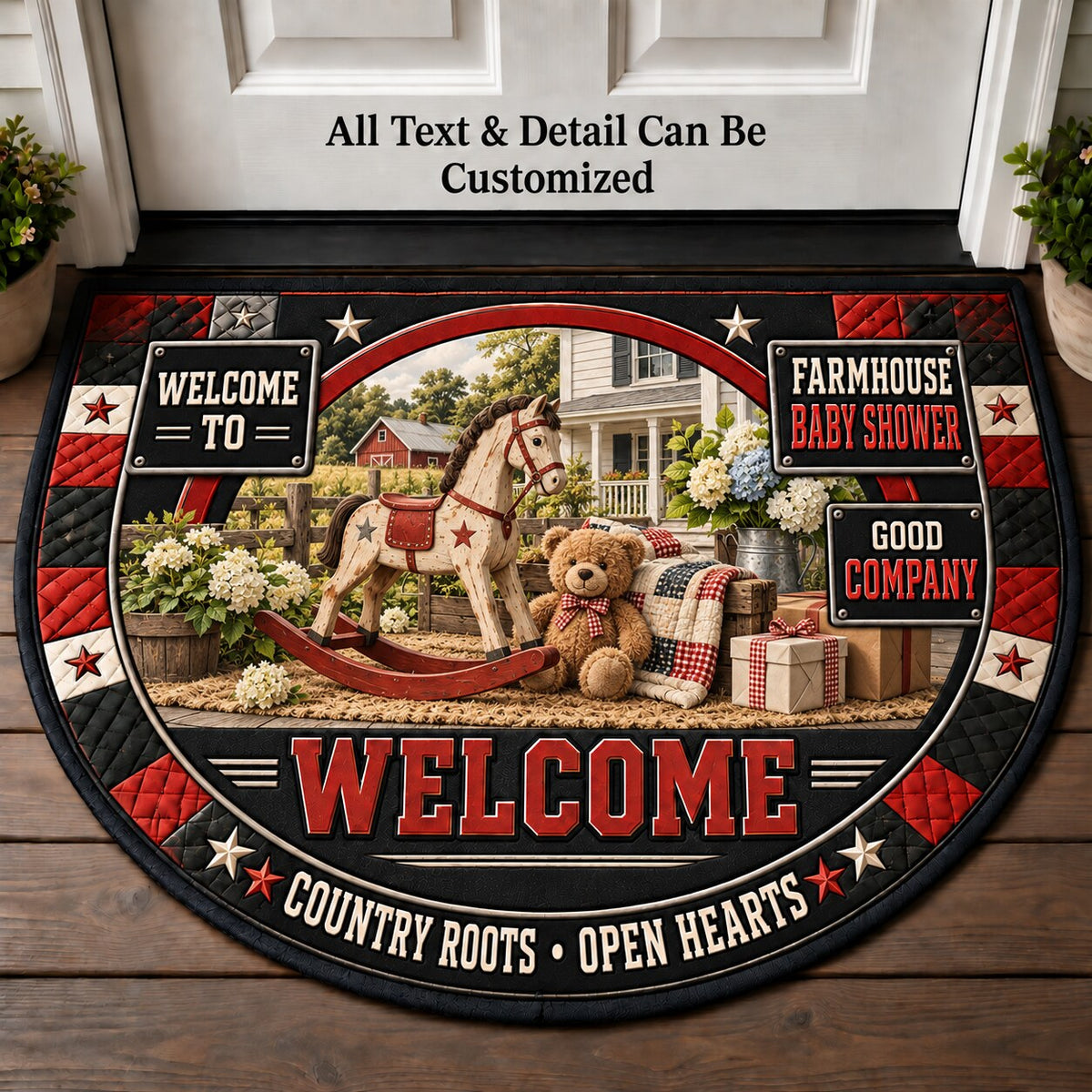 Farmhouse Baby Shower Personalized Half Round Mat | 5To9Vibe