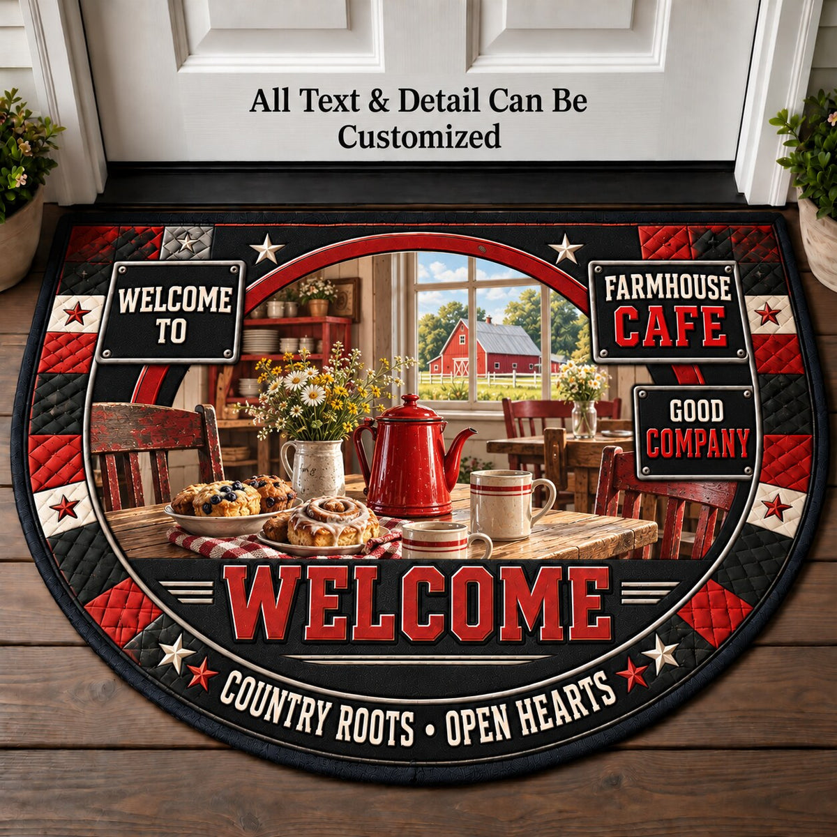Farmhouse Cafe Personalized Half Round Mat | 5To9Vibe