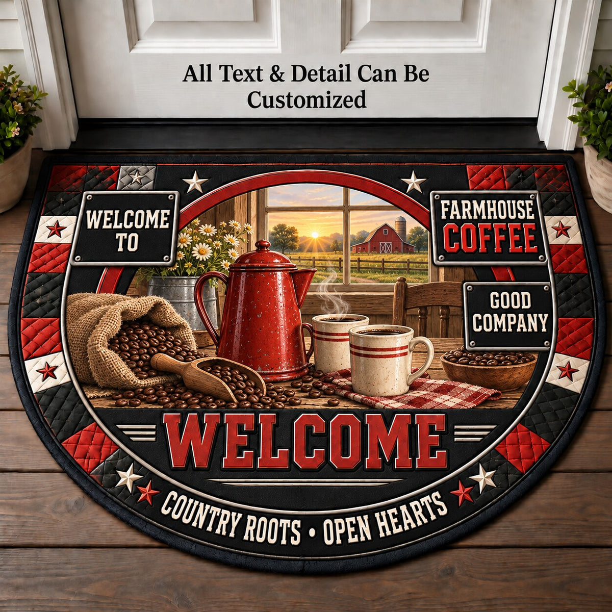 Farmhouse Coffee Personalized Half Round Mat | 5To9Vibe