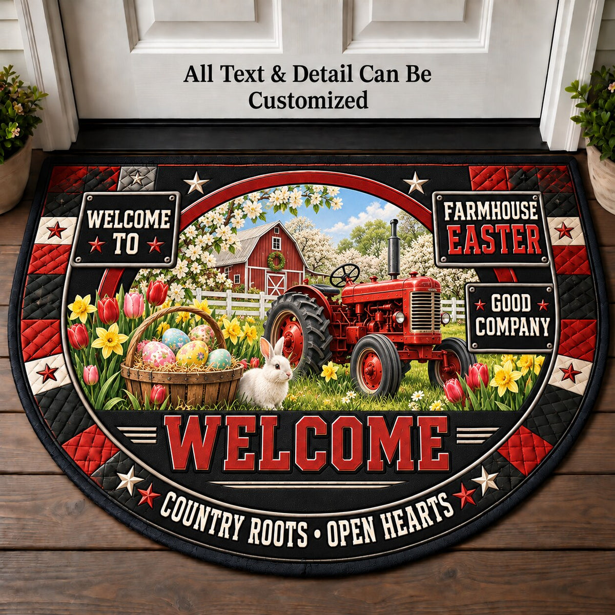 Farmhouse Easter Personalized Half Round Mat | 5To9Vibe