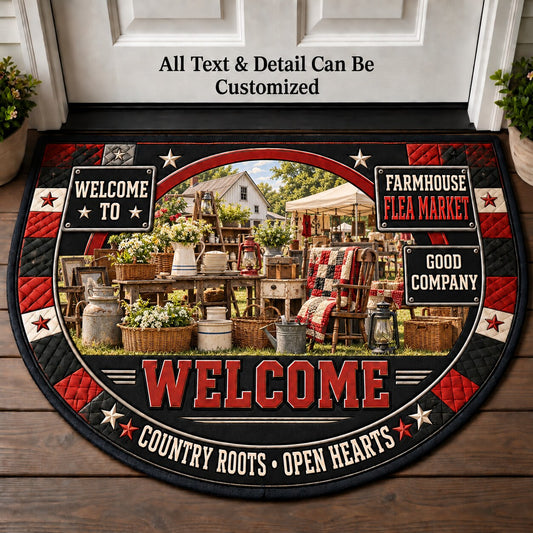 Farmhouse Flea Market Personalized Half Round Mat | 5To9Vibe