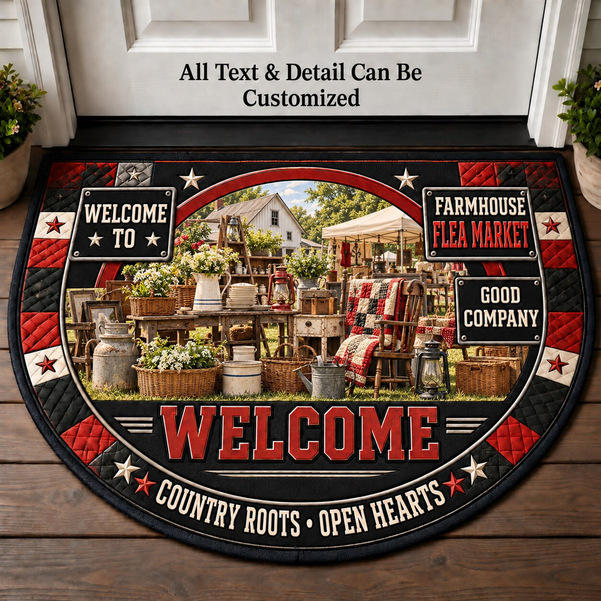 Farmhouse Flea Market Personalized Half Round Mat | 5To9Vibe