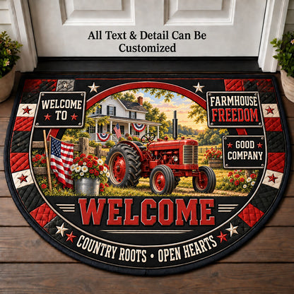 Farmhouse Freedom Personalized Half Round Mat | 5To9Vibe