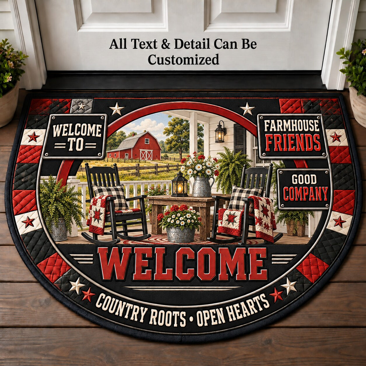 Farmhouse Friends Personalized Half Round Mat | 5To9Vibe