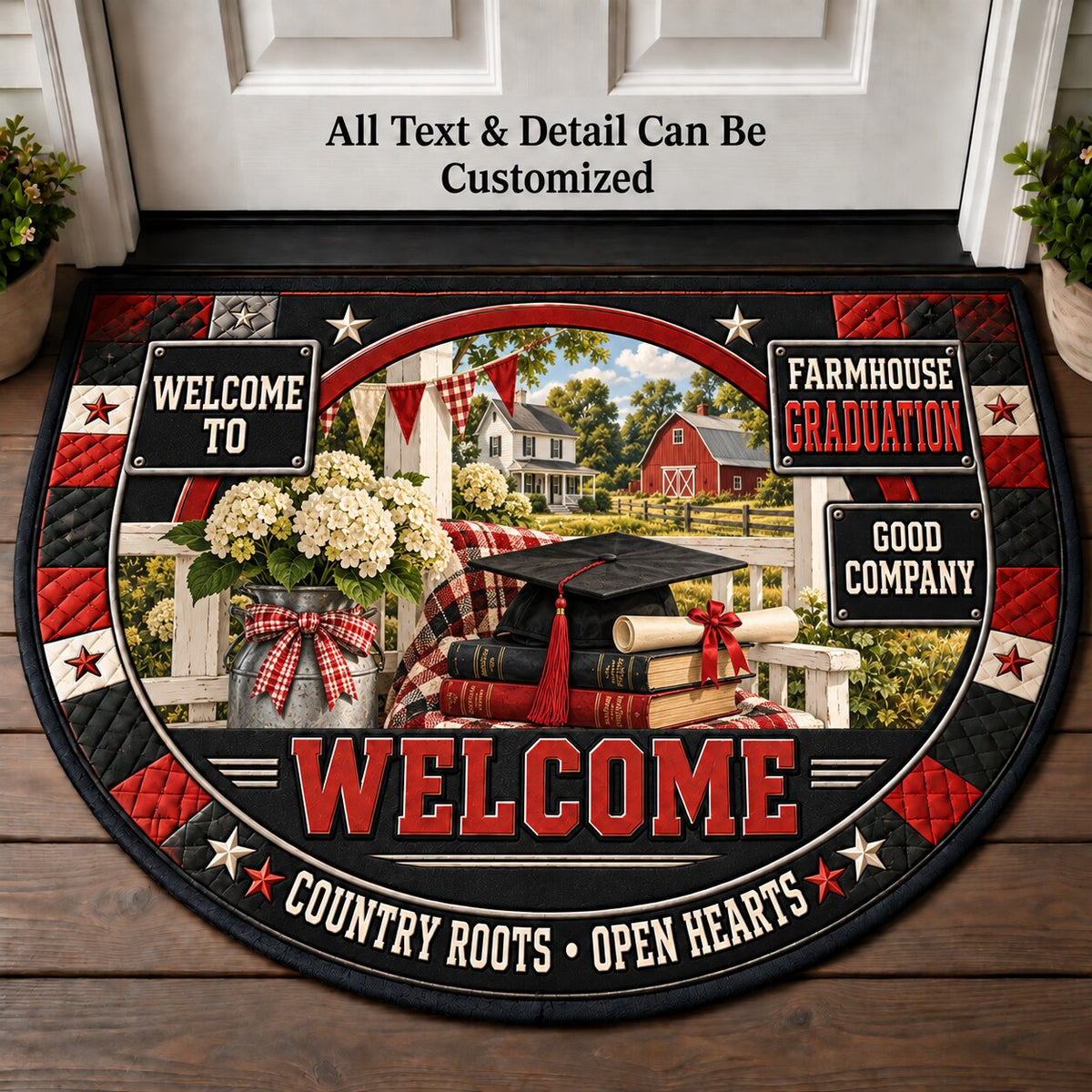 Farmhouse Graduation Personalized Half Round Mat | 5To9Vibe