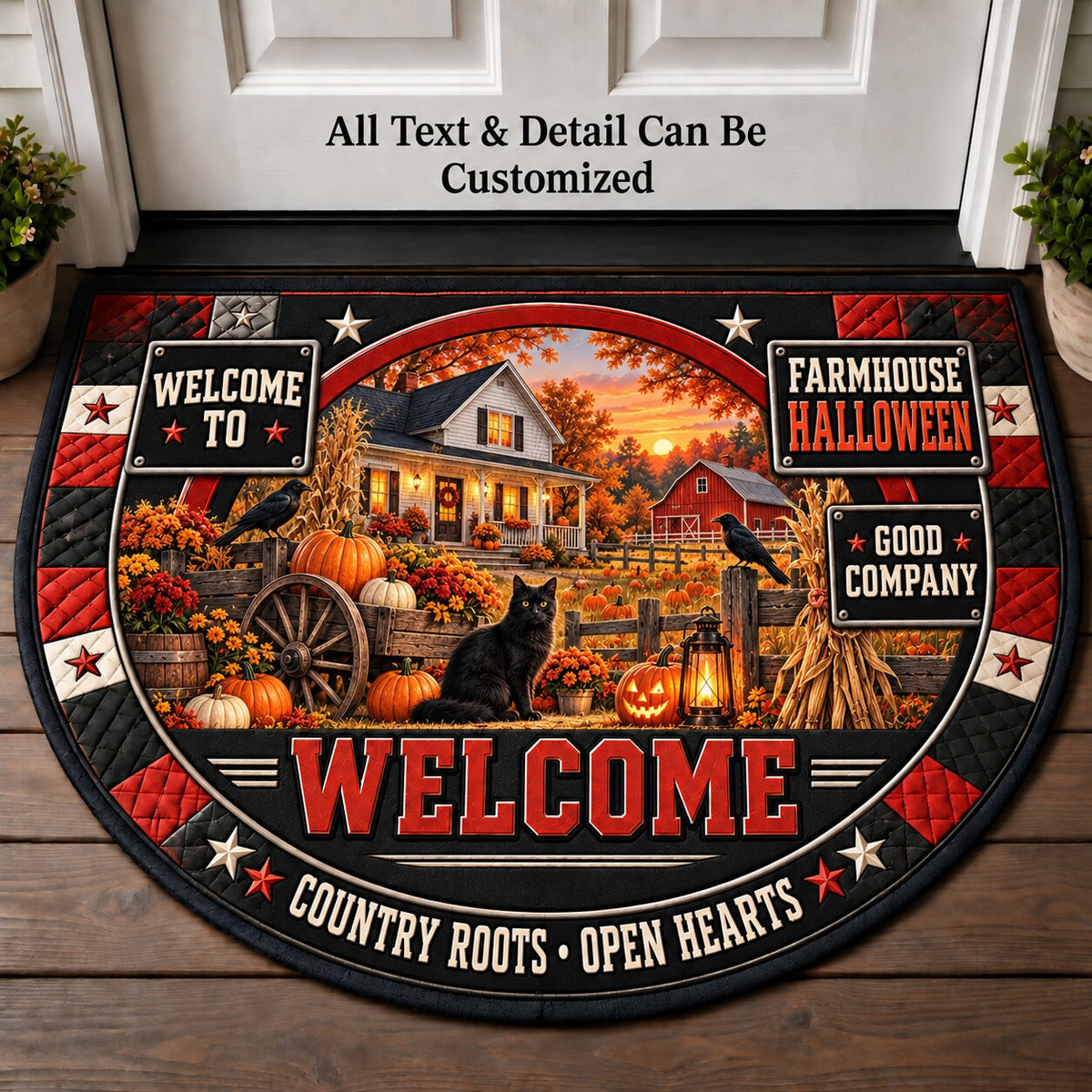 Farmhouse Halloween Personalized Half Round Mat | 5To9Vibe