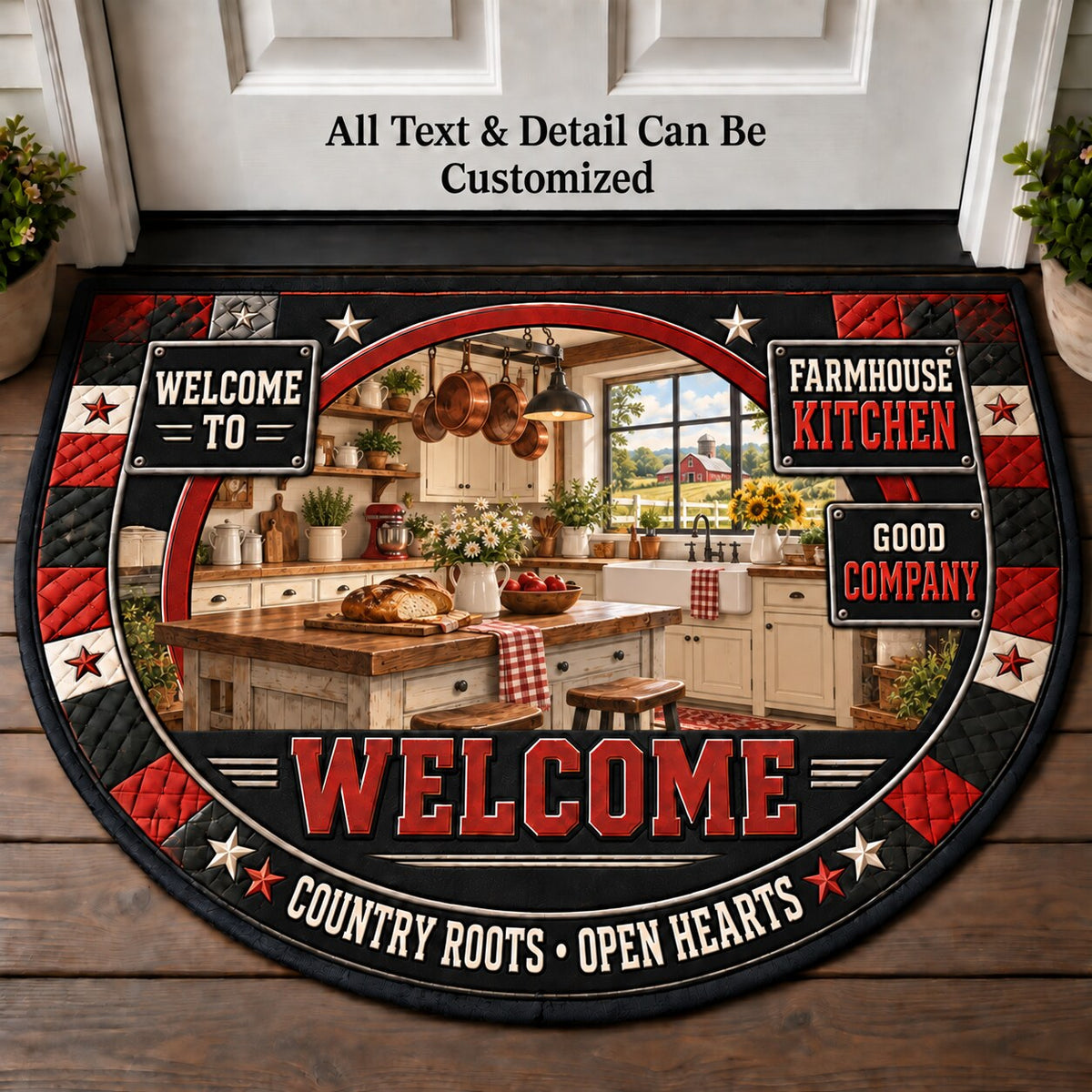 Farmhouse Kitchen Personalized Half Round Mat | 5To9Vibe