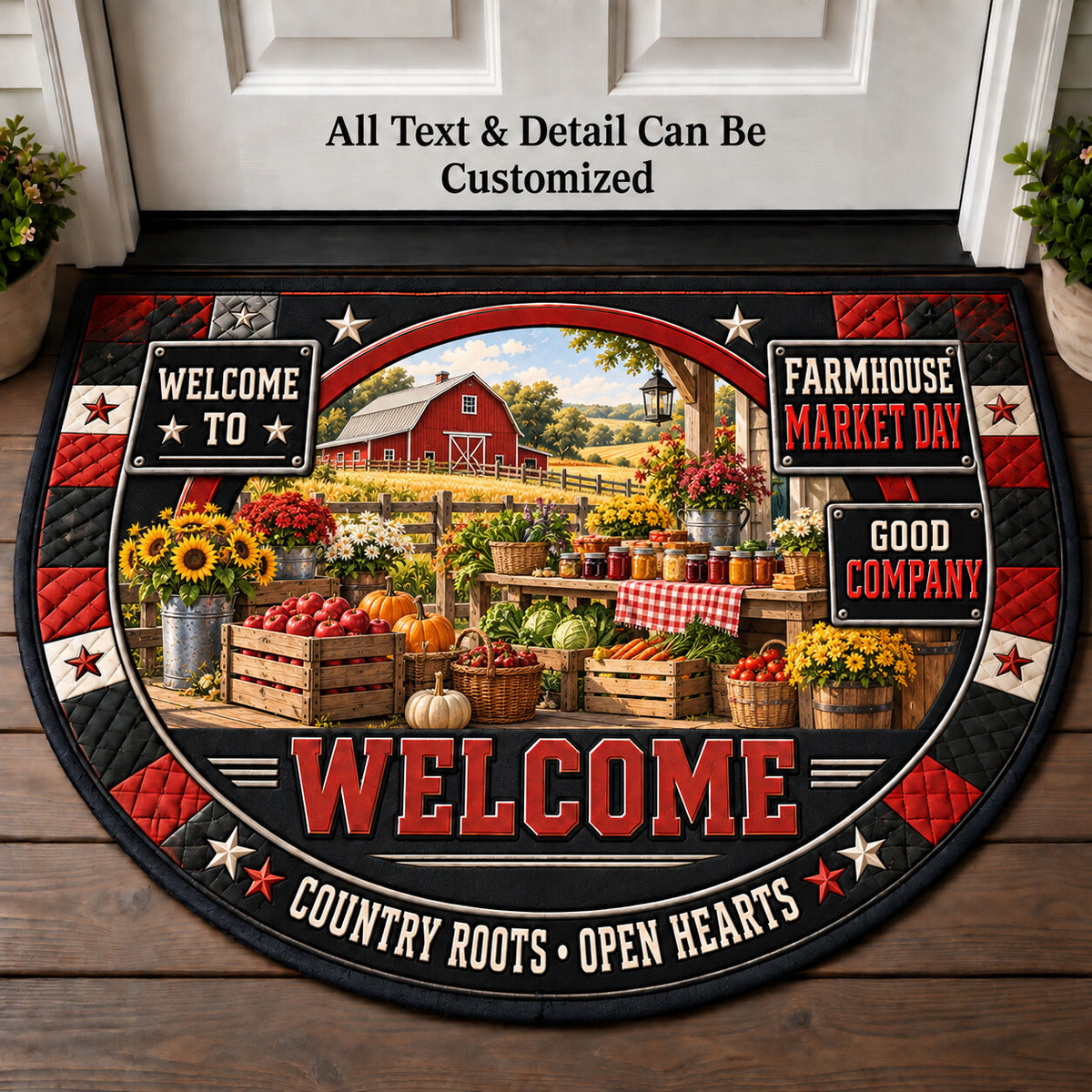 Farmhouse Market Day Personalized Half Round Mat | 5To9Vibe