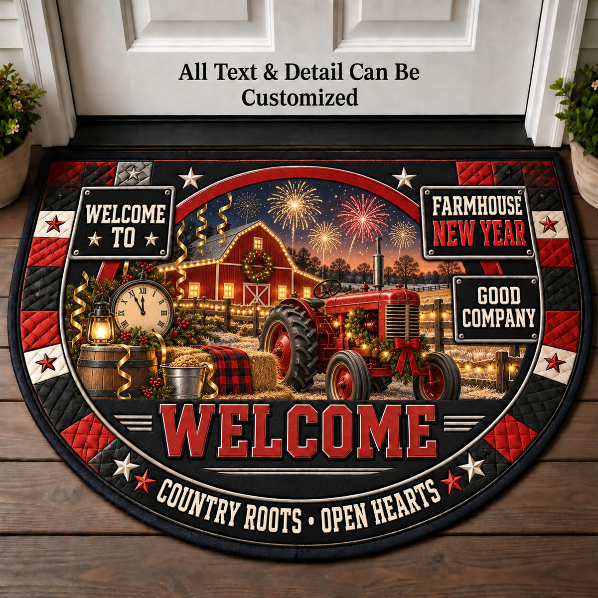 Farmhouse New Year Personalized Half Round Mat | 5To9Vibe