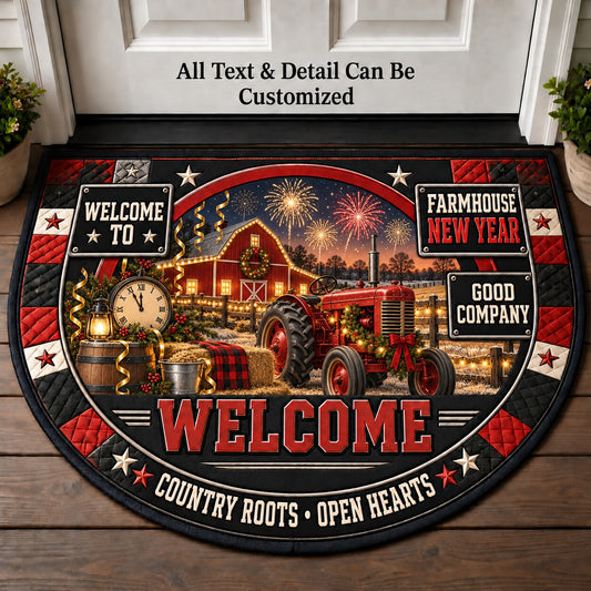Farmhouse New Year Personalized Half Round Mat | 5To9Vibe