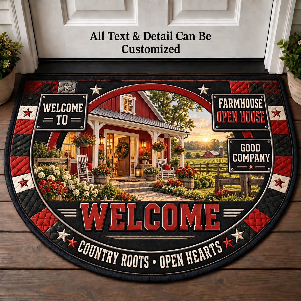 Farmhouse Open House Personalized Half Round Mat | 5To9Vibe