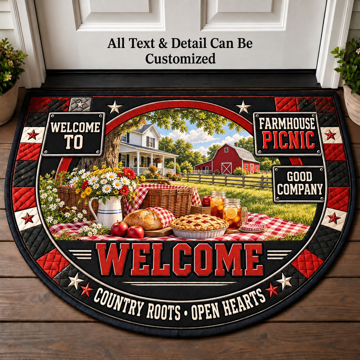 Farmhouse Picnic Personalized Half Round Mat | 5To9Vibe