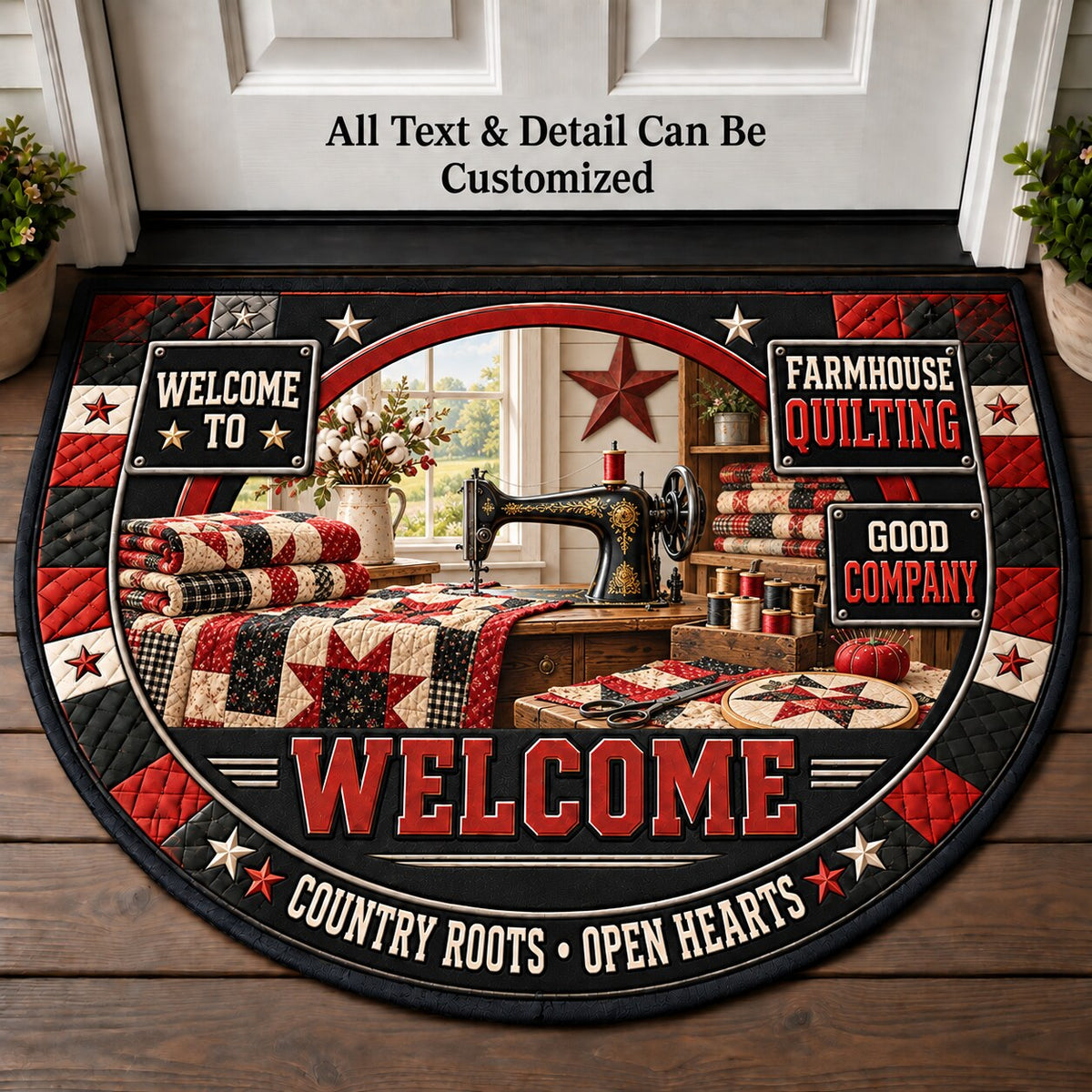 Farmhouse Quilting Personalized Half Round Mat | 5To9Vibe