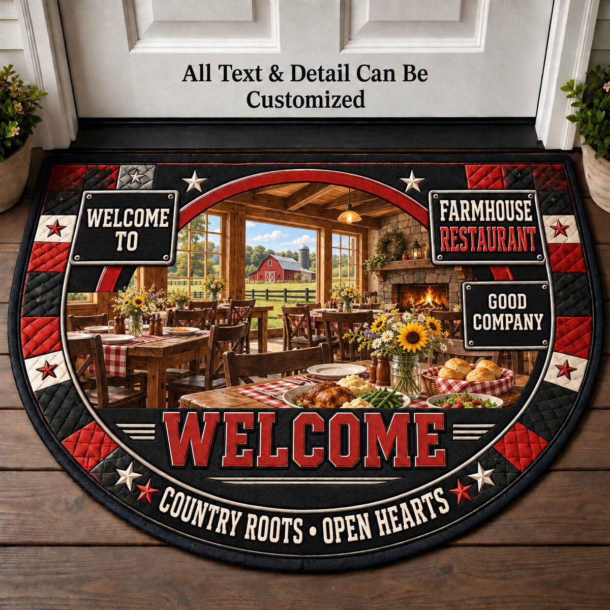 Farmhouse Restaurant Personalized Half Round Mat | 5To9Vibe