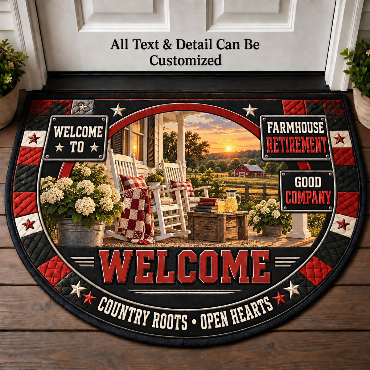 Farmhouse Retirement Personalized Half Round Mat | 5To9Vibe