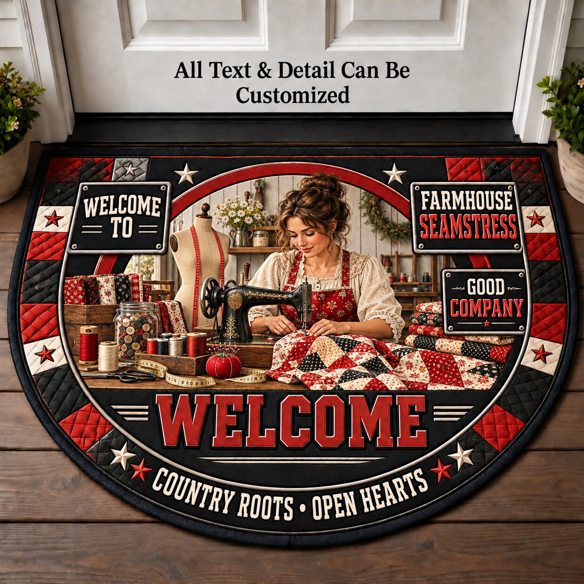 Farmhouse Seamstress Personalized Half Round Mat | 5To9Vibe