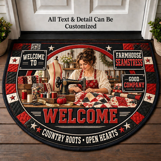 Farmhouse Seamstress Personalized Half Round Mat | 5To9Vibe