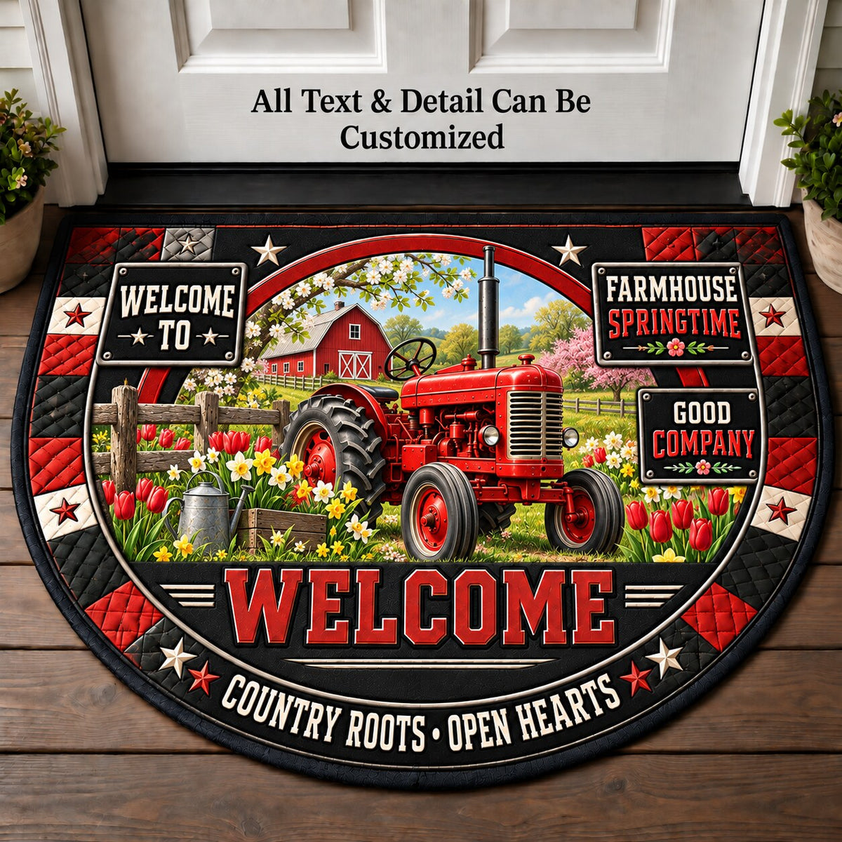 Farmhouse Springtime Personalized Half Round Mat | 5To9Vibe