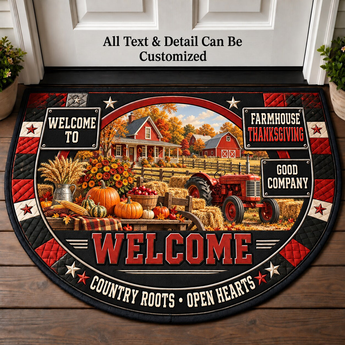 Farmhouse Thanksgiving Personalized Half Round Mat | 5To9Vibe