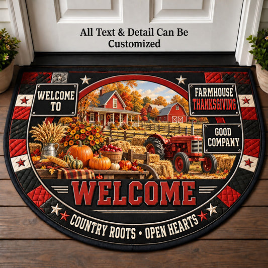 Farmhouse Thanksgiving Personalized Half Round Mat | 5To9Vibe