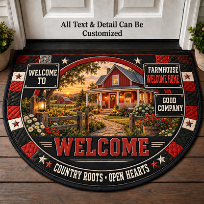 Farmhouse Welcome Home Personalized Half Round Mat | 5To9Vibe