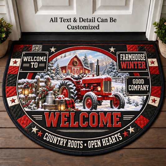Farmhouse Winter Personalized Half Round Mat | 5To9Vibe