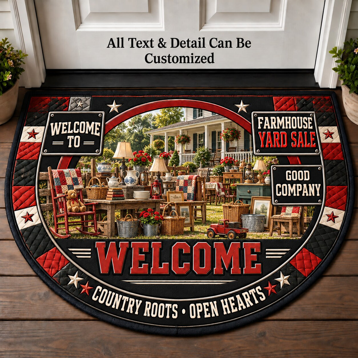 Farmhouse Yard Sale Personalized Half Round Mat | 5To9Vibe