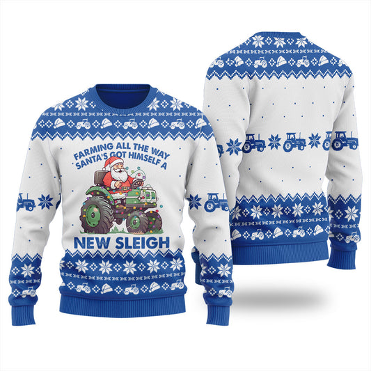 Farming All The Way Santa Truck Sleigh Ugly Christmas Sweater Women