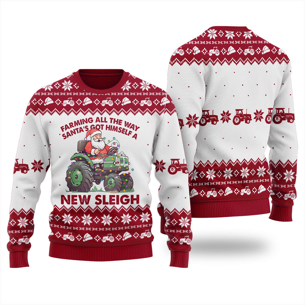 Farming All The Way Santa Truck Sleigh Ugly Christmas Sweater Women