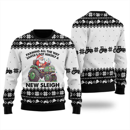 Farming All The Way Santa Truck Sleigh Ugly Christmas Sweater Women