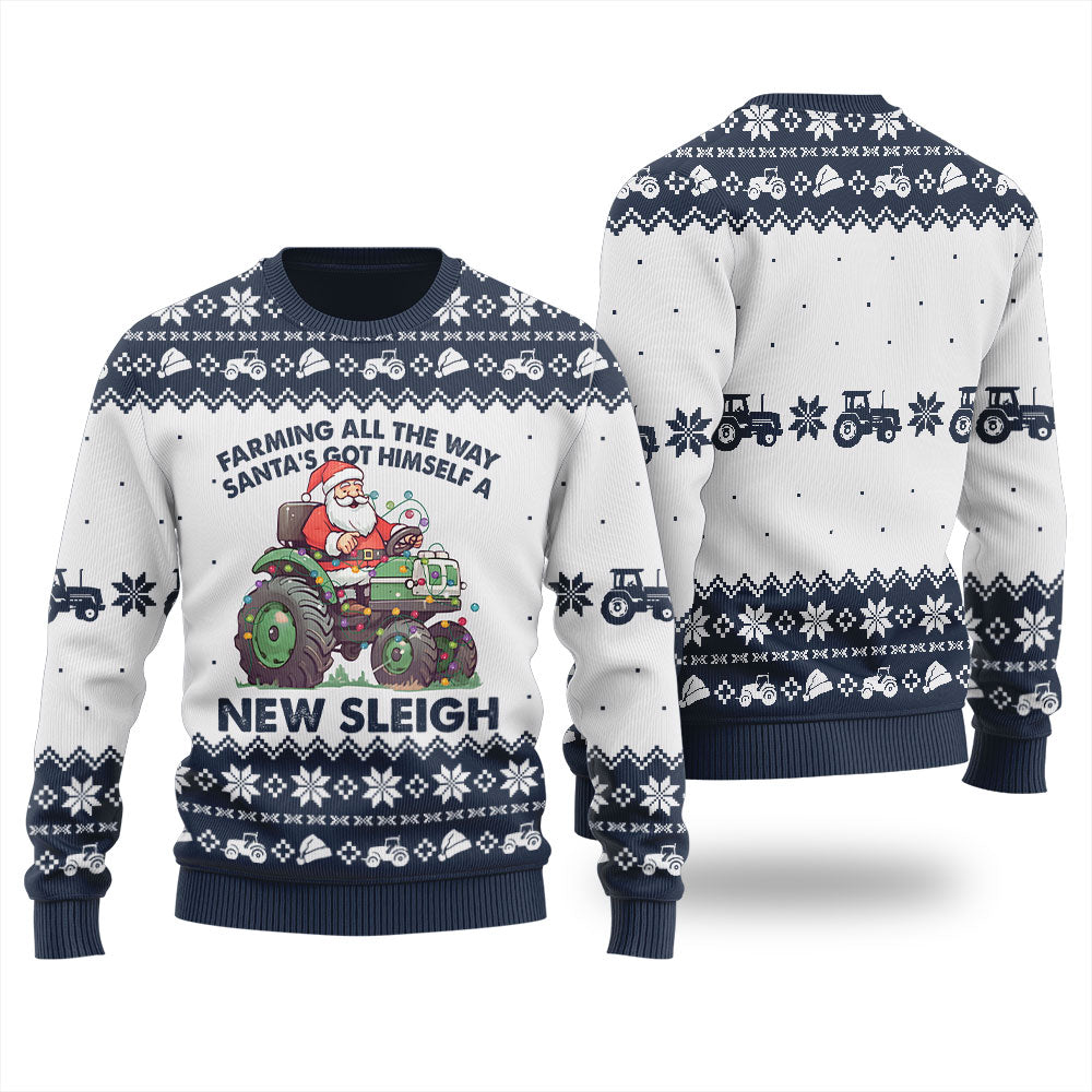 Farming All The Way Santa Truck Sleigh Ugly Sweater