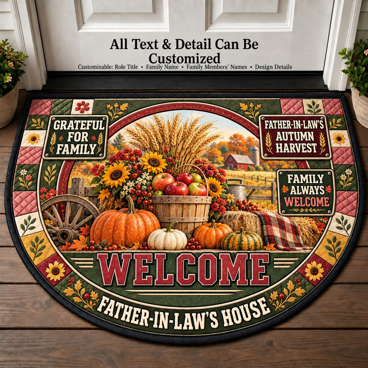 Father-in-Law's Autumn Harvest Personalized Half Round Mat | 5To9Vibe