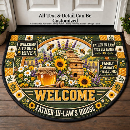 Father-in-Law's Busy Bee Family Personalized Half Round Mat | 5To9Vibe