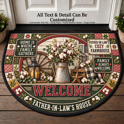 Father-in-Law's Cozy Farmhouse Personalized Half Round Mat | 5To9Vibe